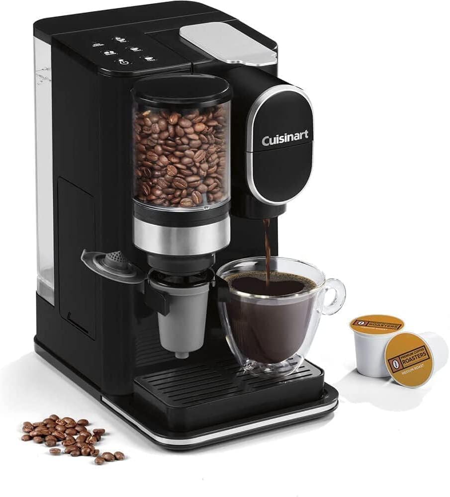 Cuisinart Cafetera monodosis + molinillo de café, depósito extraíble de 48 onzas, negro, DGB-2