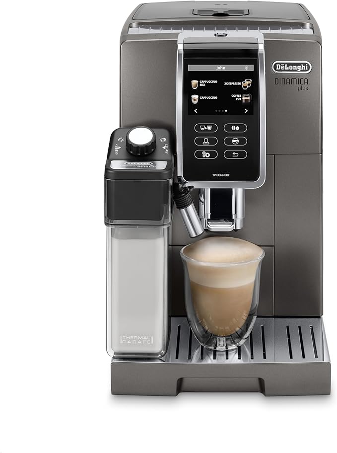 De'Longhi ECAM37095TI Dinamica Plus Connected con sistema LatteCrema, cafetera totalmente automática, pantalla táctil a color, titanio