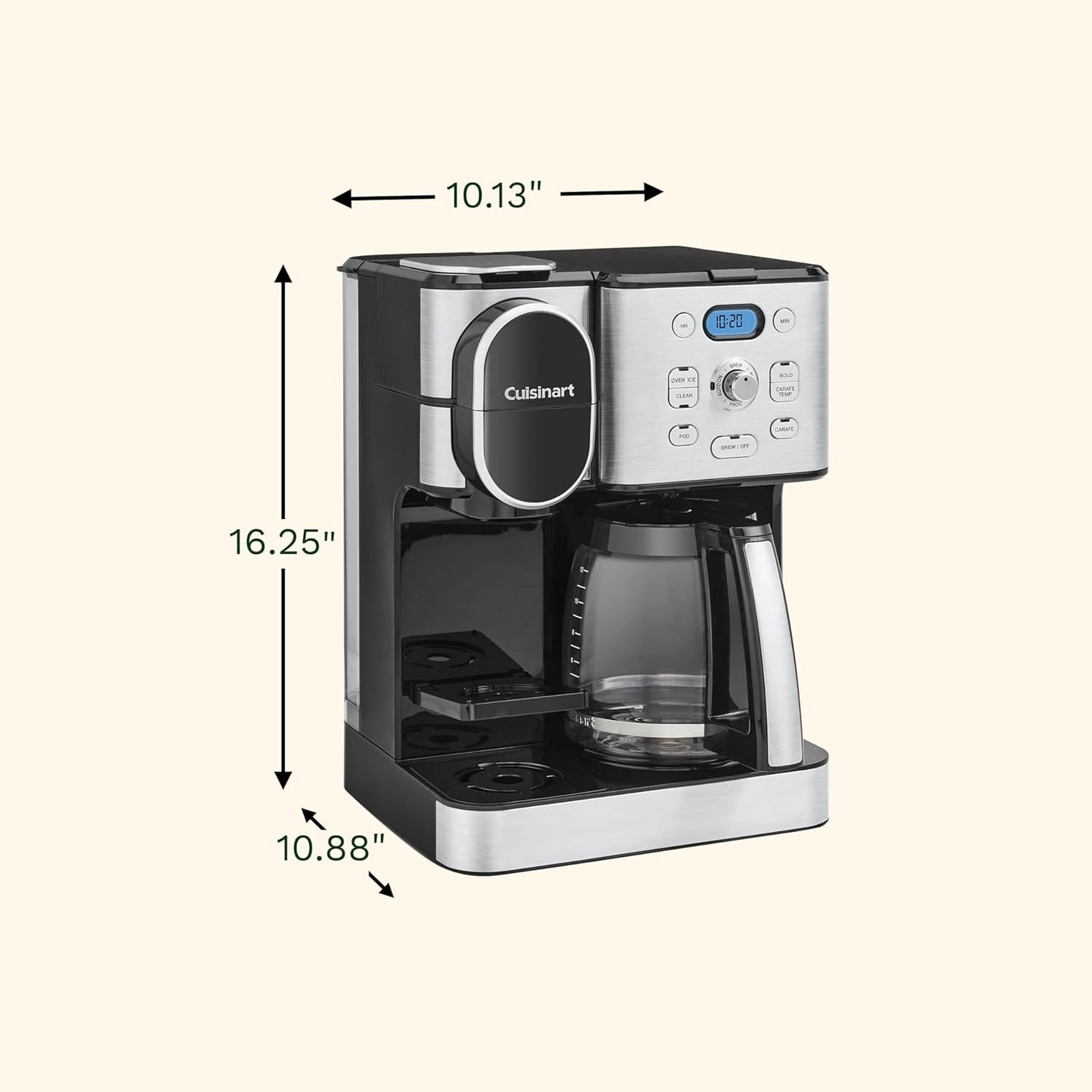 Cafetera Cuisinart, jarra de vidrio para 12 tazas, cafetera automática caliente y helada, cafetera de un solo servidor, acero inoxidable