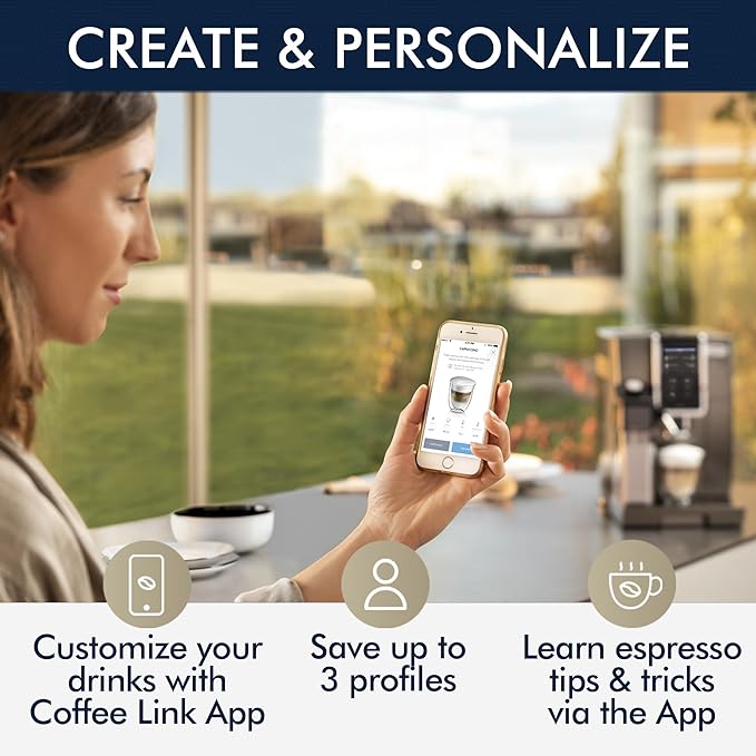 De'Longhi ECAM37095TI Dinamica Plus Connected con sistema LatteCrema, cafetera totalmente automática, pantalla táctil a color, titanio