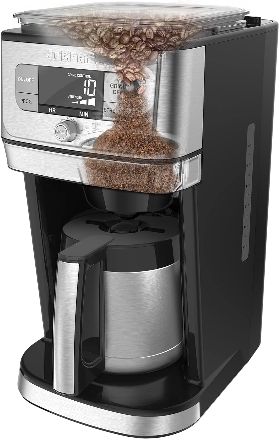 Cuisinart DGB-850 Burr Grind & Brew Cafetera para 10 tazas con jarra térmica, negro/acero inoxidable, plateada