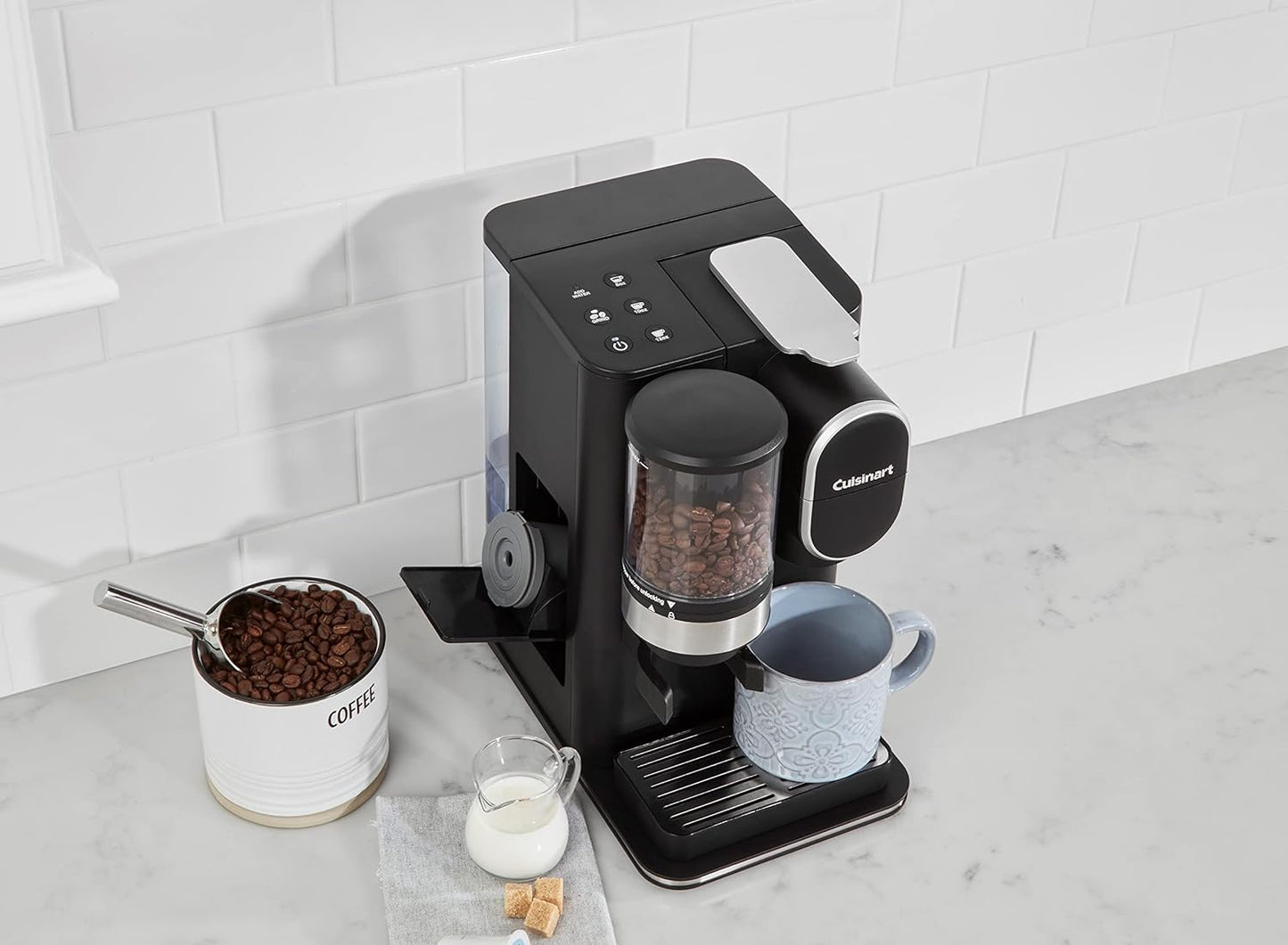 Cuisinart Cafetera monodosis + molinillo de café, depósito extraíble de 48 onzas, negro, DGB-2
