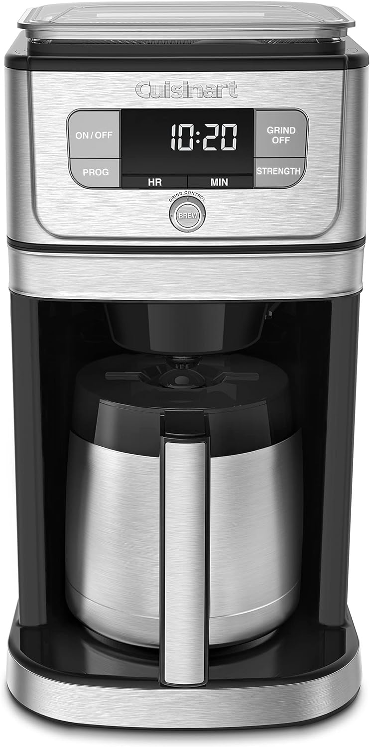 Cuisinart DGB-850 Burr Grind & Brew Cafetera para 10 tazas con jarra térmica, negro/acero inoxidable, plateada