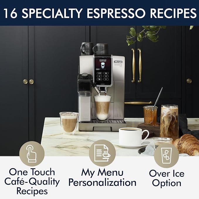 De'Longhi ECAM37095TI Dinamica Plus Connected con sistema LatteCrema, cafetera totalmente automática, pantalla táctil a color, titanio