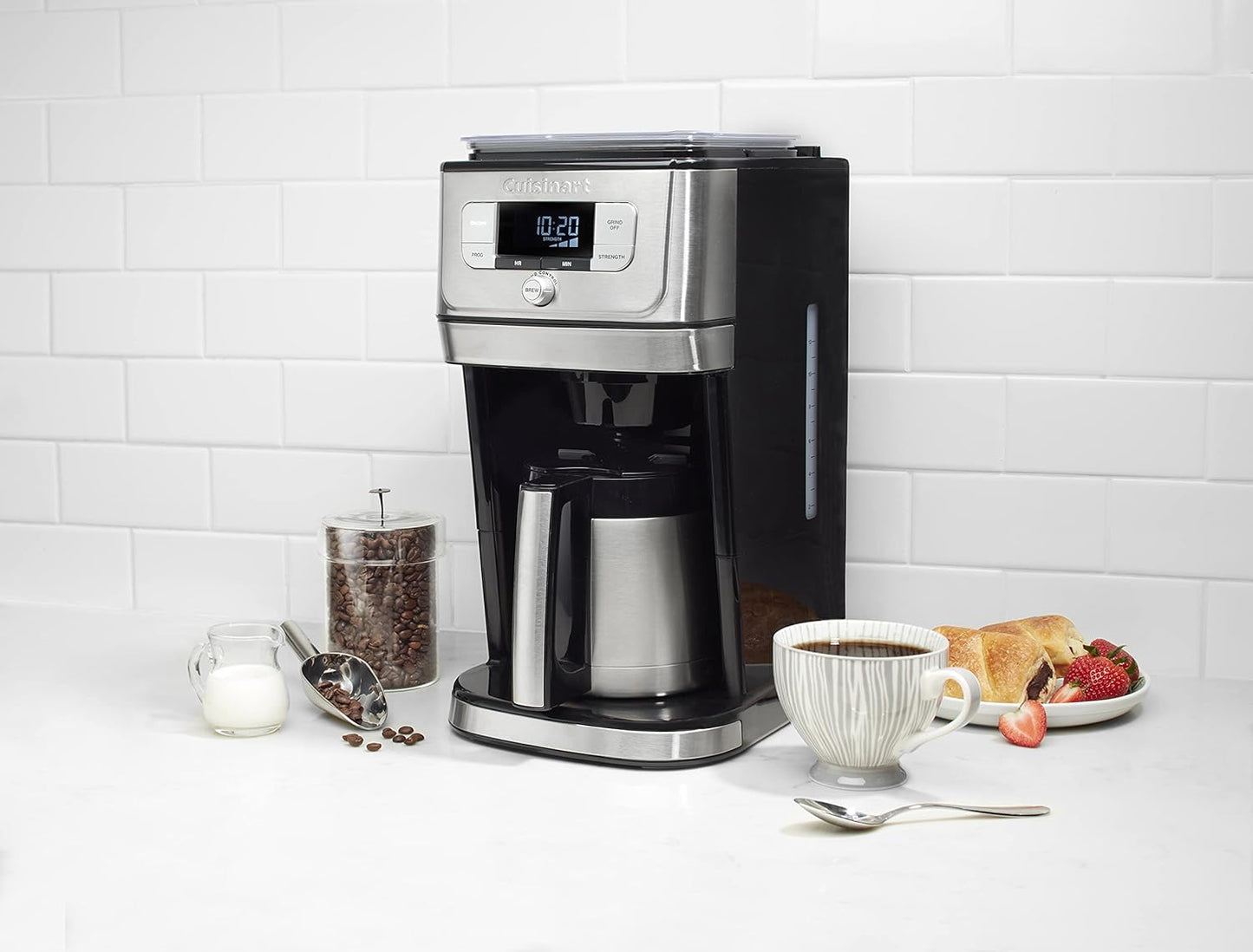 Cuisinart DGB-850 Burr Grind & Brew Cafetera para 10 tazas con jarra térmica, negro/acero inoxidable, plateada