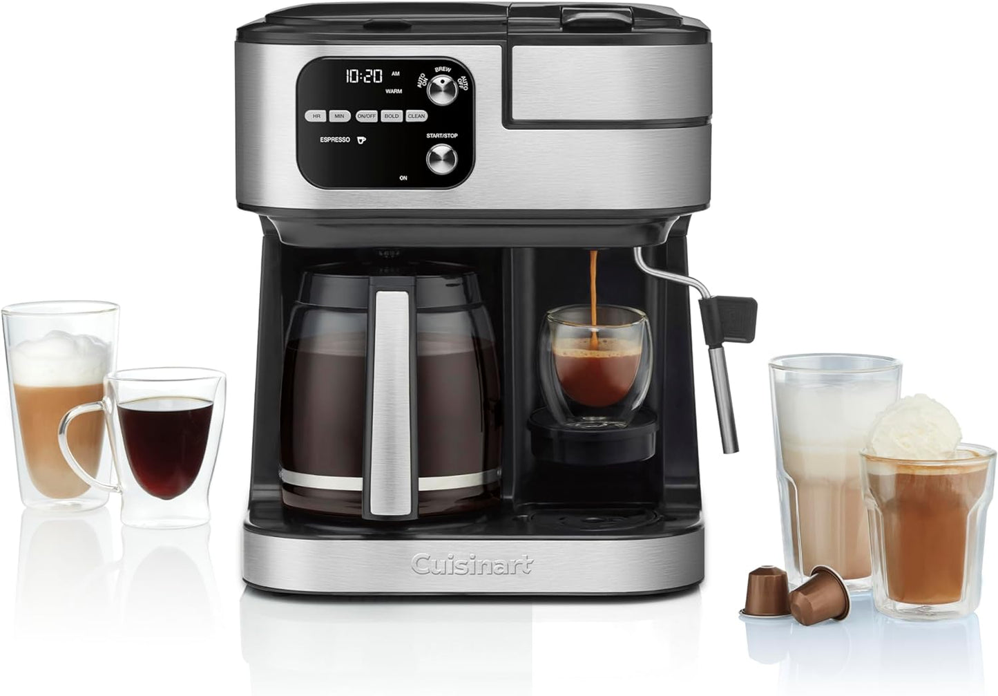 Cafetera Cuisinart Barista System, Coffee Center Cafetera 4 en 1, Espresso y Cápsula Nespresso Jarra de 12 tazas