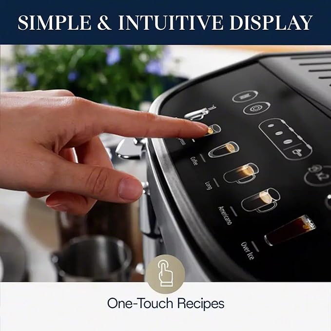 De'Longhi Magnifica Evo, Máquina totalmente automática para hacer espresso, capuchino y café helado, pantalla táctil a color, negro, plateado