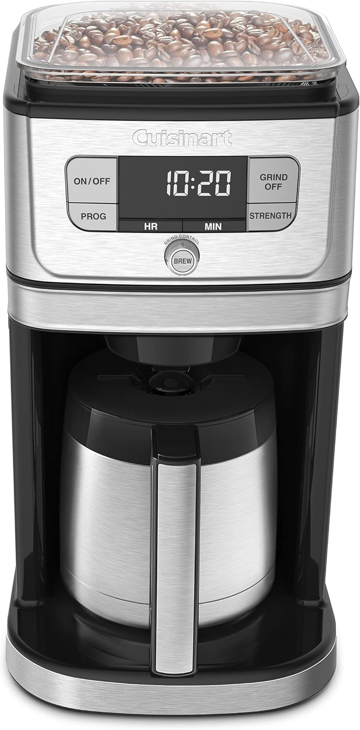 Cuisinart DGB-850 Burr Grind & Brew Cafetera para 10 tazas con jarra térmica, negro/acero inoxidable, plateada