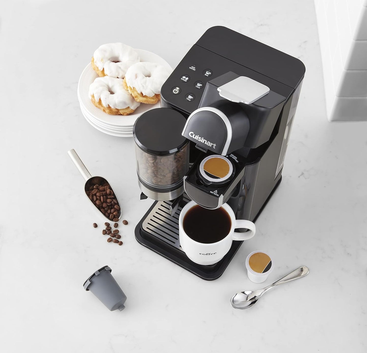 Cuisinart Cafetera monodosis + molinillo de café, depósito extraíble de 48 onzas, negro, DGB-2