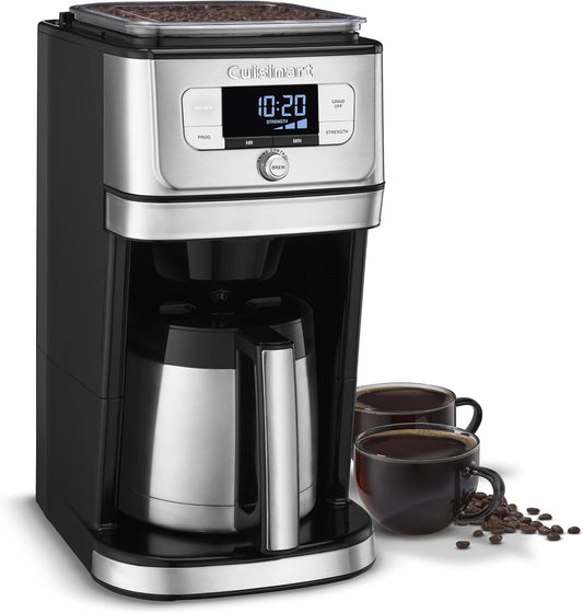 Cuisinart DGB-850 Burr Grind & Brew Cafetera para 10 tazas con jarra térmica, negro/acero inoxidable, plateada
