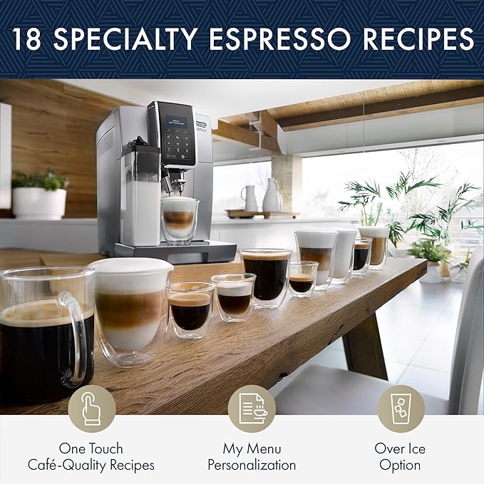 De'Longhi ECAM35075SI Dinamica con sistema LatteCrema y pantalla LCD, plateado