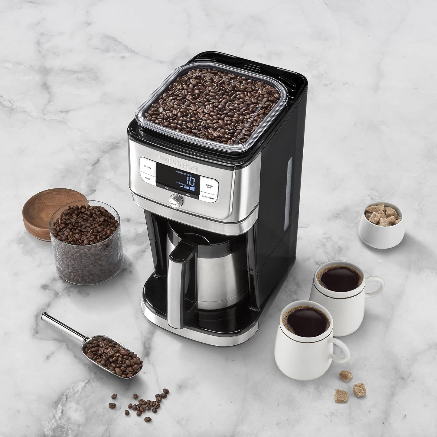 Cuisinart DGB-850 Burr Grind & Brew Cafetera para 10 tazas con jarra térmica, negro/acero inoxidable, plateada