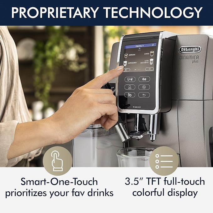 De'Longhi ECAM37095TI Dinamica Plus Connected con sistema LatteCrema, cafetera totalmente automática, pantalla táctil a color, titanio