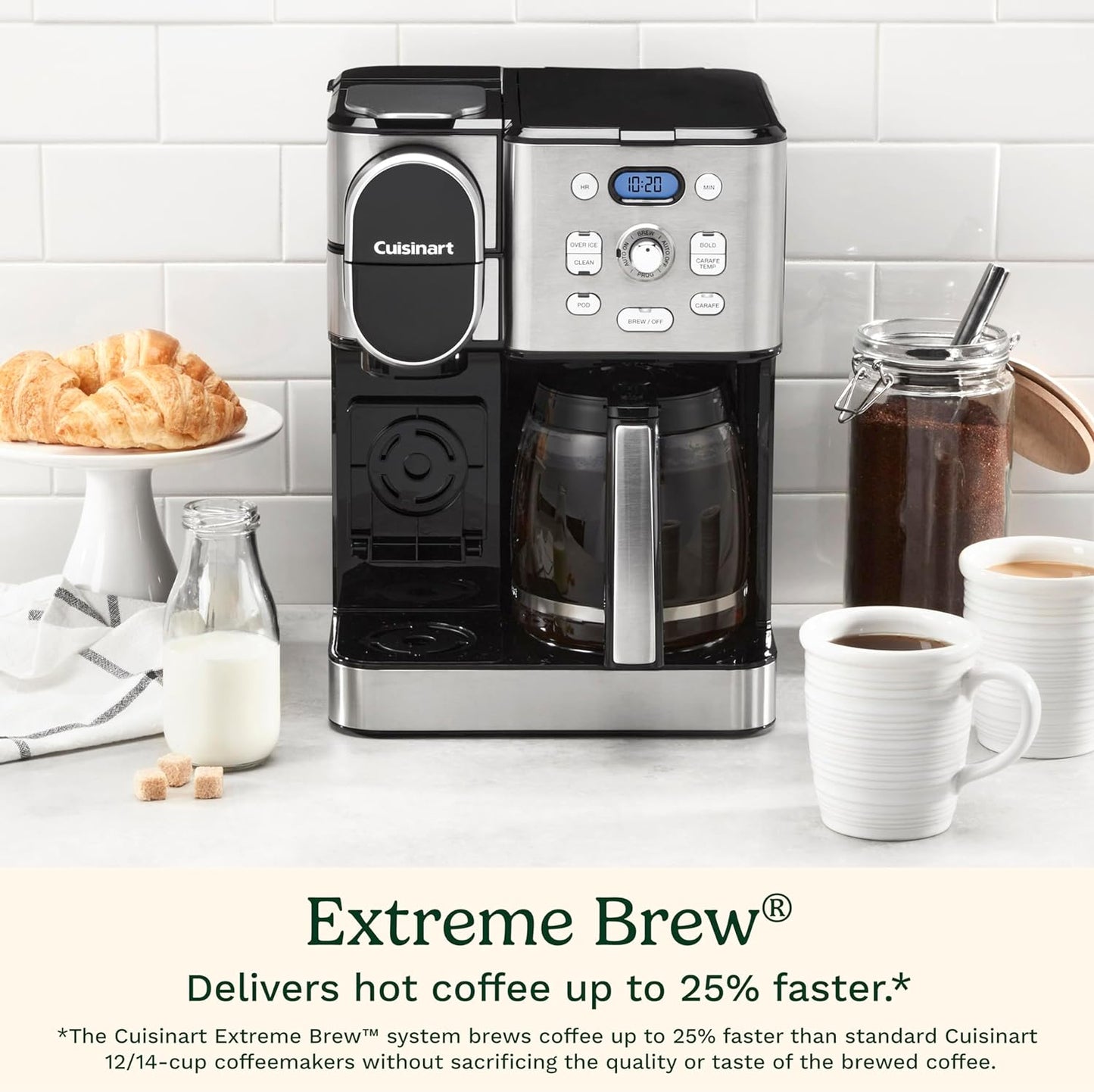 Cafetera Cuisinart, jarra de vidrio para 12 tazas, cafetera automática caliente y helada, cafetera de un solo servidor, acero inoxidable