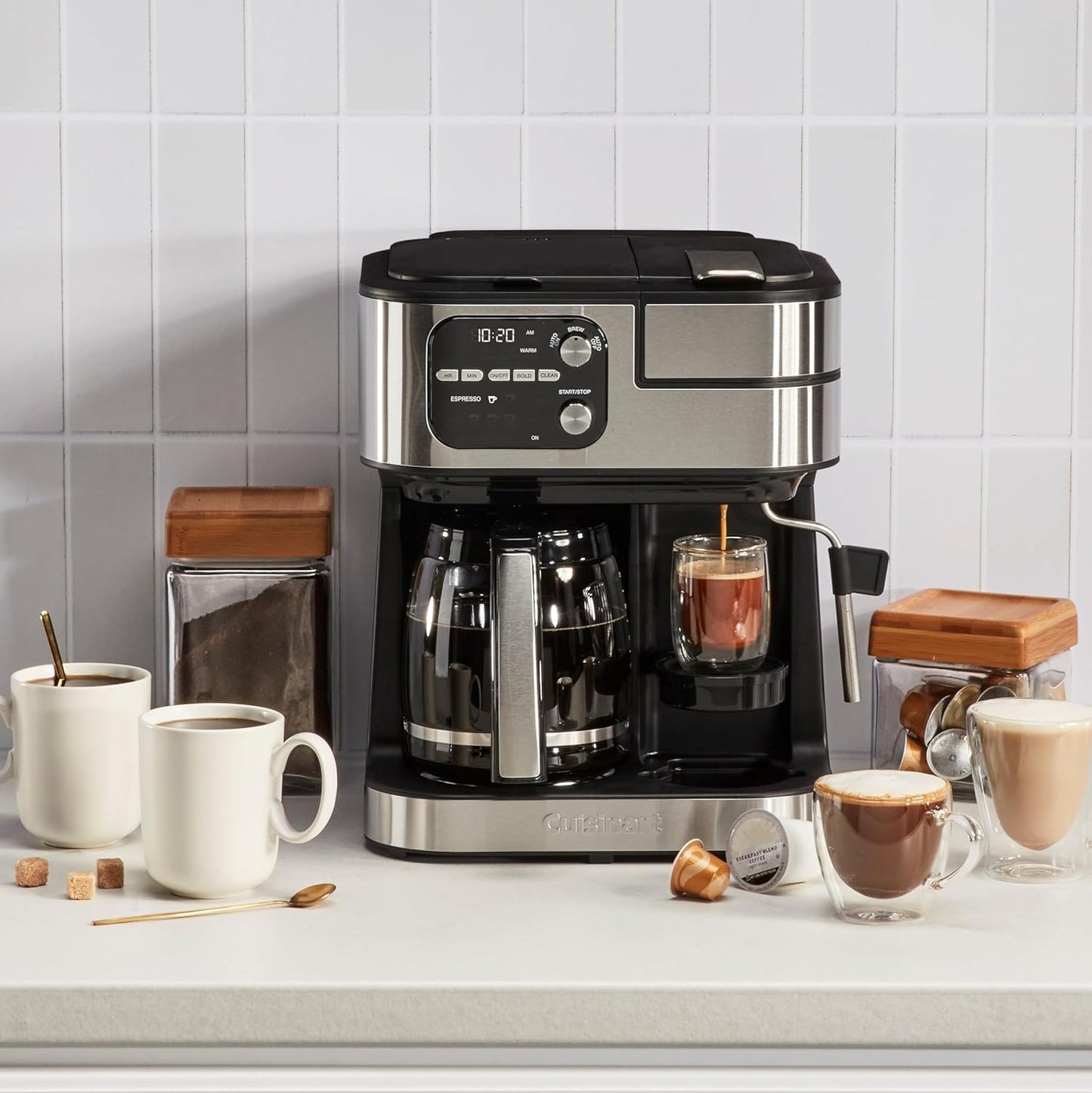 Cafetera Cuisinart Barista System, Coffee Center Cafetera 4 en 1, Espresso y Cápsula Nespresso Jarra de 12 tazas