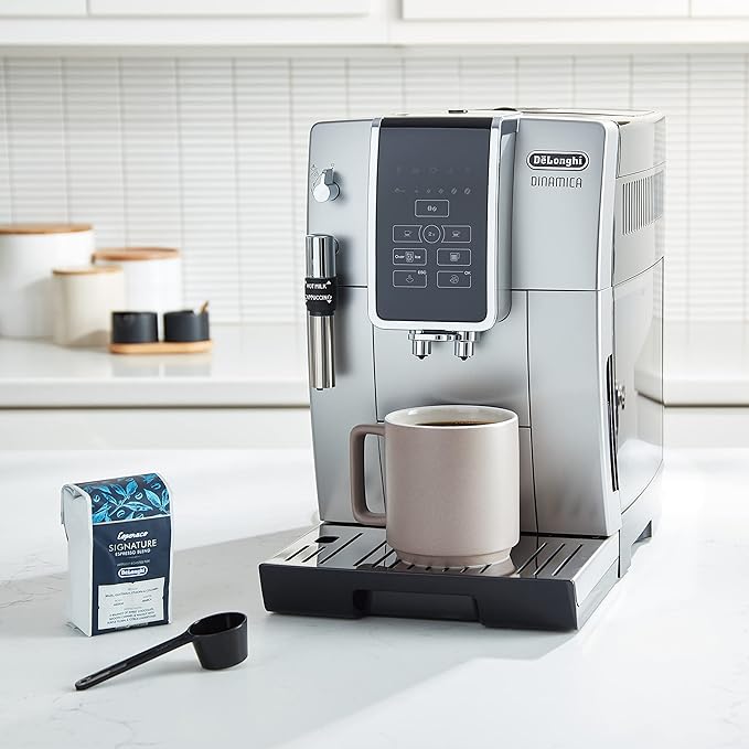 De'Longhi America Dinamica Cafetera y espresso totalmente automática con espumador ajustable premium, acero inoxidable, ECAM35025SB
