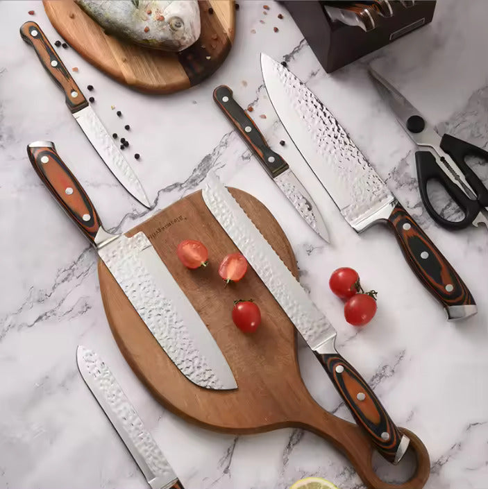 Juego de cuchillos de cocina de madera Pakka hechos a mano de acero inoxidable