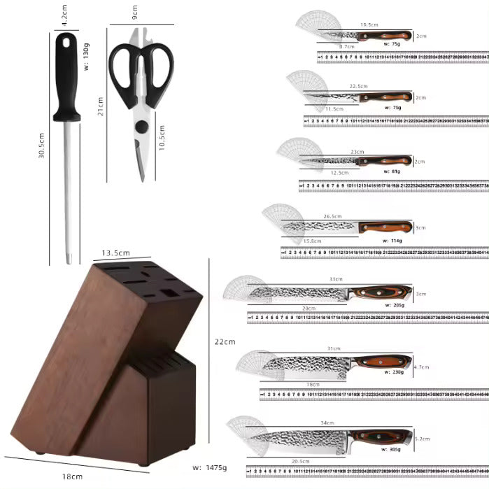 Juego de cuchillos de cocina de madera Pakka hechos a mano de acero inoxidable