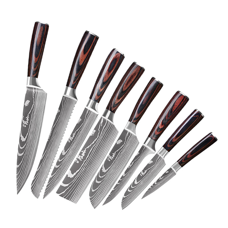 Juego de cuchillos de cocina Damasco de 10 piezas con bloque de madera - Juego de cuchillos de chef de lujo con cuchillas afiladas - Juego de cubiertos de cocina de acero alemán