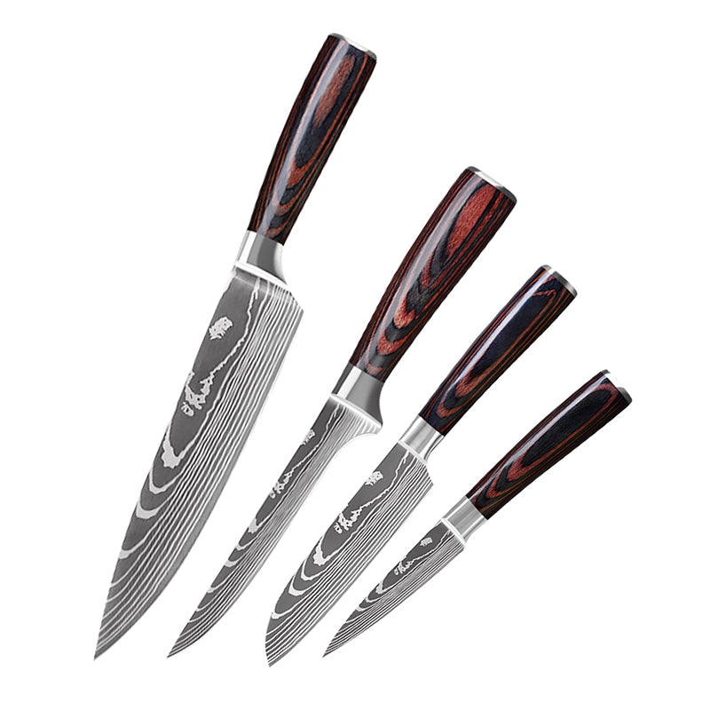 Juego de cuchillos de cocina Damasco de 10 piezas con bloque de madera - Juego de cuchillos de chef de lujo con cuchillas afiladas - Juego de cubiertos de cocina de acero alemán