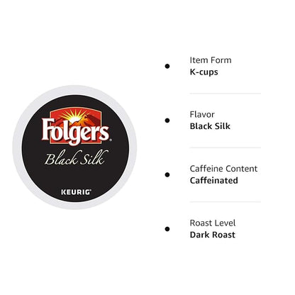 Folgers Black Silk Dark Roast Coffee, Keurig K-Cup-Pads, 24 Stück (4er-Pack)
