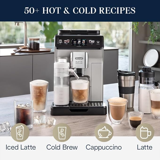 De'Longhi Eletta Explore Máquina de café expreso totalmente automática con preparación en frío, 1250 vatios