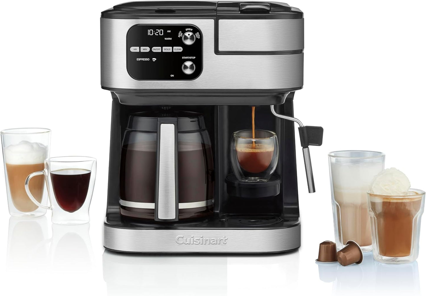 Cuisinart Kaffeemaschine Barista System, Coffee Center 4-in-1-Kaffeemaschine, Espresso- und Nespresso-Kapsel, 12-Tassen-Karaffe