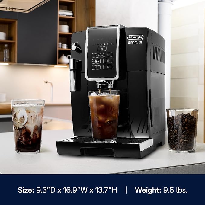 Máquina de café expreso Dinamica, poco usada, negra, preparación automática del grano a la taza