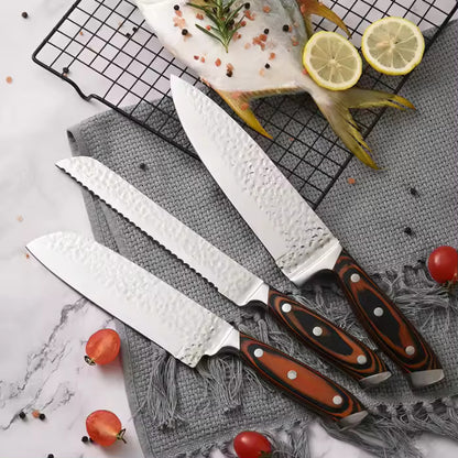 Handgefertigtes Küchenkochmesser-Set aus Edelstahl Pakkaholz