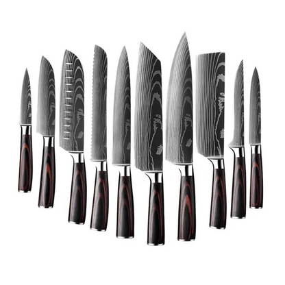 10 PCS Damascus Kitchen Knife Set With Wooden Block - Luxury Chef Knives Set With Sharp Blades - German Steel Kitchen Cutlery Set