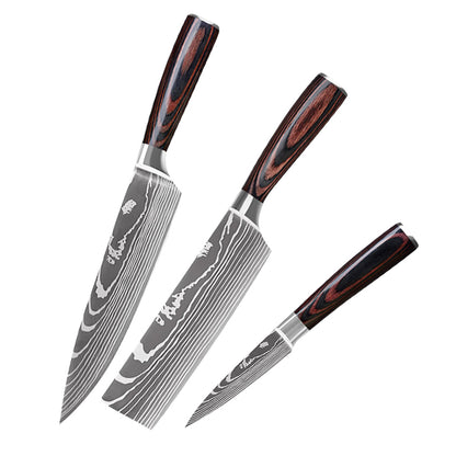 Juego de cuchillos de cocina Damasco de 10 piezas con bloque de madera - Juego de cuchillos de chef de lujo con cuchillas afiladas - Juego de cubiertos de cocina de acero alemán